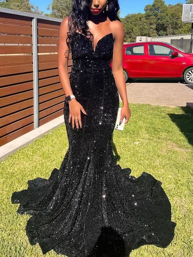 Trumpet/Mermaid V-neck Sequined Sweep Train Prom Dresses #Favs020114115