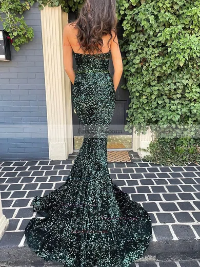 Trumpet/Mermaid V-neck Sequined Sweep Train Prom Dresses #Favs020114125