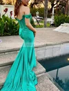 Trumpet/Mermaid Off-the-shoulder Silk-like Satin Sweep Train Prom Dresses With Split Front #Favs020114142