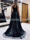 A-line One Shoulder Tulle Glitter Sweep Train Prom Dresses With Flower(s) #Favs020114145
