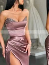 Sheath/Column V-neck Silk-like Satin Sweep Train Prom Dresses With Split Front #Favs020114156