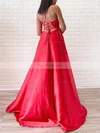 A-line V-neck Silk-like Satin Sweep Train Prom Dresses With Split Front #Favs020114193
