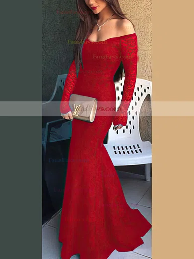 Trumpet/Mermaid Off-the-shoulder Lace Sweep Train Prom Dresses #Favs020102214