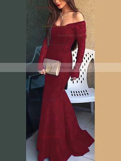 Trumpet/Mermaid Off-the-shoulder Lace Sweep Train Prom Dresses #Favs020102214