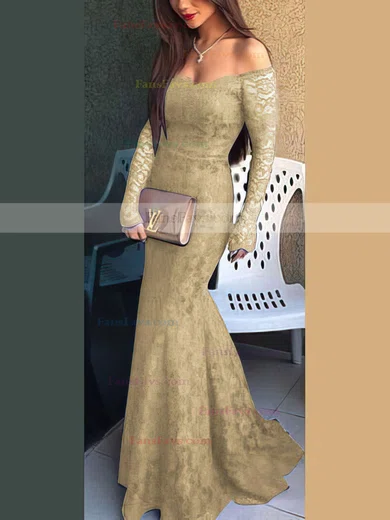 Trumpet/Mermaid Off-the-shoulder Lace Sweep Train Prom Dresses #Favs020102214