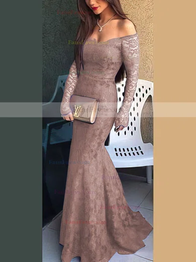 Trumpet/Mermaid Off-the-shoulder Lace Sweep Train Prom Dresses #Favs020102214