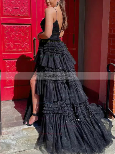 Princess V-neck Glitter Sweep Train Prom Dresses With Tiered #Favs020114225