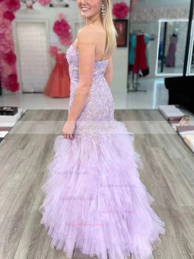 Sheath/Column One Shoulder Tulle Floor-length Prom Dresses With Appliques Lace #Favs020114228