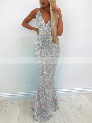 Sheath/Column V-neck Sequined Floor-length Prom Dresses #Favs020114290