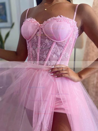 Sheath/Column Sweetheart Tulle Glitter Detachable Prom Dresses With Split Front #Favs020114292