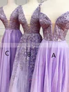 A-line Off-the-shoulder Tulle Floor-length Prom Dresses With Appliques Lace #Favs020114314