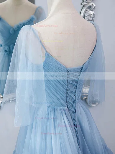 Ball Gown V-neck Tulle Sweep Train Prom Dresses With Tiered #Favs020114327