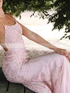 Trumpet/Mermaid Scoop Neck Tulle Sweep Train Prom Dresses With Appliques Lace #Favs020114391