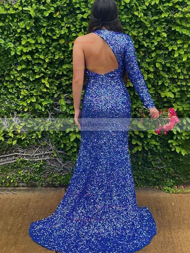 Sheath/Column V-neck Sequined Sweep Train Prom Dresses With Split Front #Favs020114429