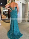 Sheath/Column V-neck Sequined Sweep Train Prom Dresses With Split Front #Favs020114460