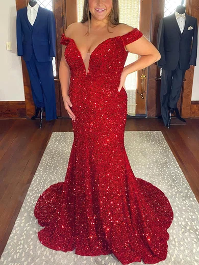 Sheath/Column Off-the-shoulder Sequined Sweep Train Prom Dresses #Favs020114551