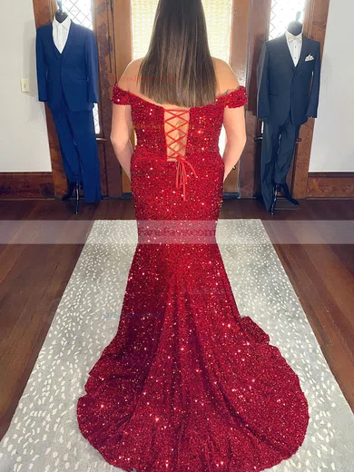 Sheath/Column Off-the-shoulder Sequined Sweep Train Prom Dresses #Favs020114551