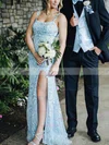Sheath/Column Scoop Neck Tulle Sweep Train Prom Dresses With Appliques Lace #Favs020114562