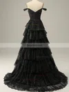 A-line Off-the-shoulder Lace Sweep Train Prom Dresses With Tiered #Favs020114605