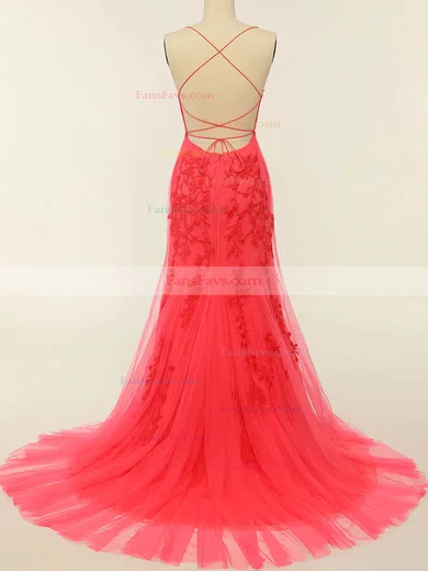 Trumpet/Mermaid Scoop Neck Tulle Sweep Train Prom Dresses With Pearl Detailing #Favs020114610
