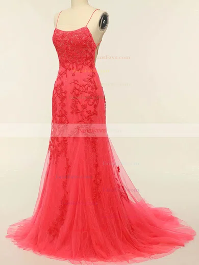 Trumpet/Mermaid Scoop Neck Tulle Sweep Train Prom Dresses With Pearl Detailing #Favs020114610