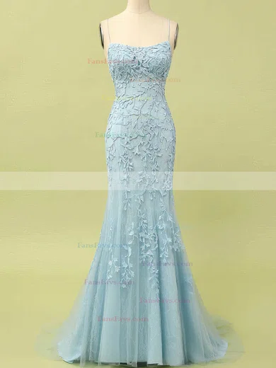 Trumpet/Mermaid Scoop Neck Tulle Sweep Train Prom Dresses With Pearl Detailing #Favs020114610