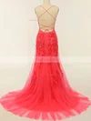 Trumpet/Mermaid Scoop Neck Tulle Sweep Train Prom Dresses With Pearl Detailing #Favs020114610