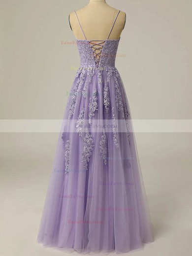 A-line Square Neckline Tulle Floor-length Prom Dresses With Split Front #Favs020114613