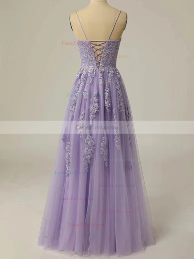 A-line Square Neckline Tulle Floor-length Prom Dresses With Split Front #Favs020114613