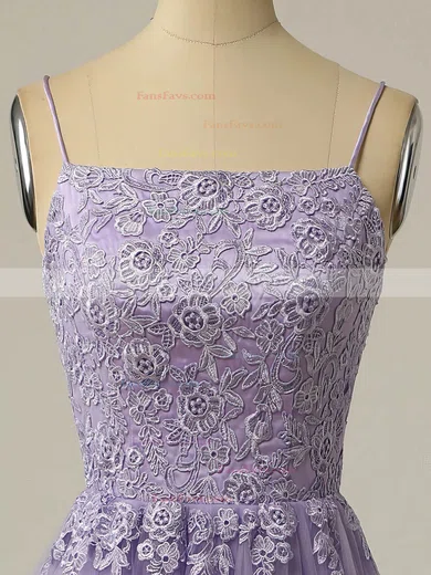 A-line Square Neckline Tulle Floor-length Prom Dresses With Split Front #Favs020114613