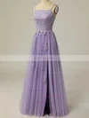 A-line Square Neckline Tulle Floor-length Prom Dresses With Split Front #Favs020114613