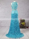 Trumpet/Mermaid Scoop Neck Lace Sweep Train Appliques Lace Prom Dresses #Favs020102334