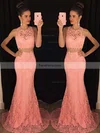 Trumpet/Mermaid Scoop Neck Lace Sweep Train Appliques Lace Prom Dresses #Favs020102334
