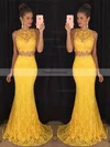 Trumpet/Mermaid Scoop Neck Lace Sweep Train Appliques Lace Prom Dresses #Favs020102334