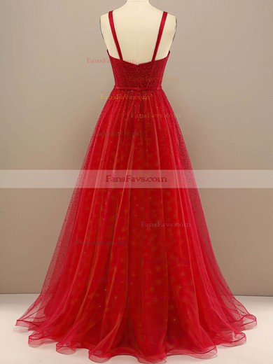 A-line Sweetheart Tulle Floor-length Prom Dresses With Beading #Favs020114620