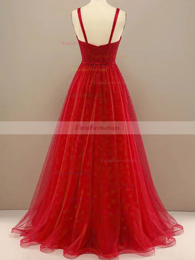 A-line Sweetheart Tulle Floor-length Prom Dresses With Beading #Favs020114620