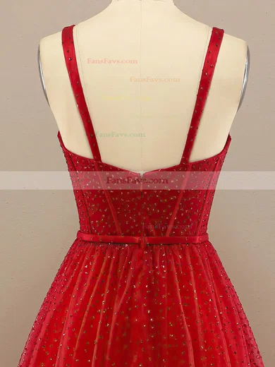 A-line Sweetheart Tulle Floor-length Prom Dresses With Beading #Favs020114620