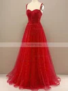 A-line Sweetheart Tulle Floor-length Prom Dresses With Beading #Favs020114620