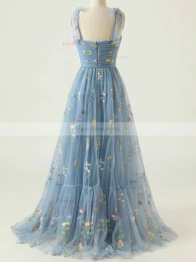 A-line Sweetheart Tulle Floor-length Prom Dresses With Ruffles #Favs020114622