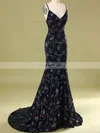 Trumpet/Mermaid V-neck Lace Sweep Train Prom Dresses With Sequins #Favs020114624