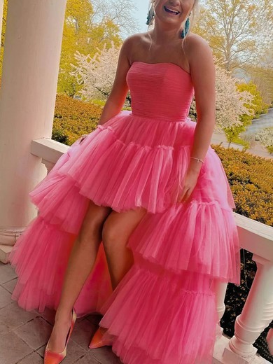 Princess Strapless Tulle Asymmetrical Prom Dresses With Tiered #Favs020114628