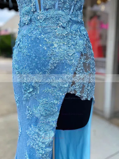 Sheath/Column Square Neckline Sequined Sweep Train Prom Dresses With Split Front #Favs020114630