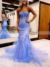 Trumpet/Mermaid Sweetheart Tulle Sweep Train Prom Dresses With Appliques Lace #Favs020114701