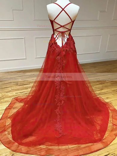 A-line Square Neckline Tulle Sweep Train Prom Dresses With Beading #Favs020114714