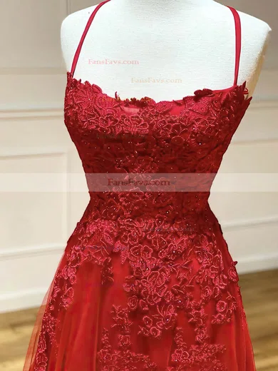 A-line Square Neckline Tulle Sweep Train Prom Dresses With Beading #Favs020114714