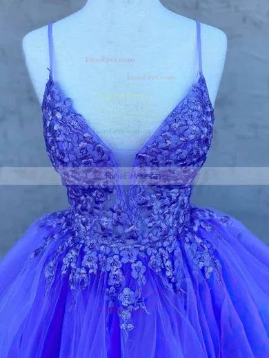 A-line V-neck Tulle Asymmetrical Prom Dresses With Tiered #Favs020114716