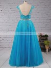 Princess V-neck Tulle Floor-length Beading Prom Dresses #Favs020102401