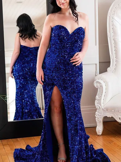 Trumpet/Mermaid Sweetheart Sequined Sweep Train Prom Dresses With Split Front #Favs020114749