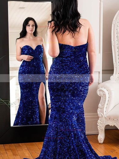 Trumpet/Mermaid Sweetheart Sequined Sweep Train Prom Dresses With Split Front #Favs020114749