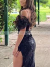 Sheath/Column Off-the-shoulder Sequined Floor-length Prom Dresses With Split Front #Favs020114764